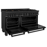 60'' 7.4 cu. ft. Dual Fuel Range with Gas Stove and Electric Oven in Black Stainless Steel with Brass Burners