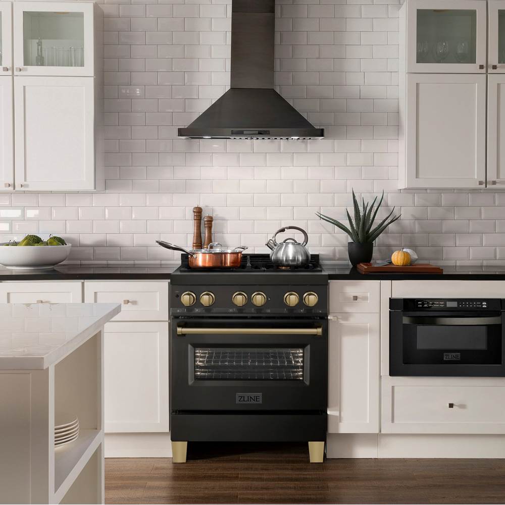 Autograph Edition 30'' 4.0 cu.' Dual Fuel Range with Gas Stove and Electric Oven in Black Stainless Steel with Champagne Bronze Accents