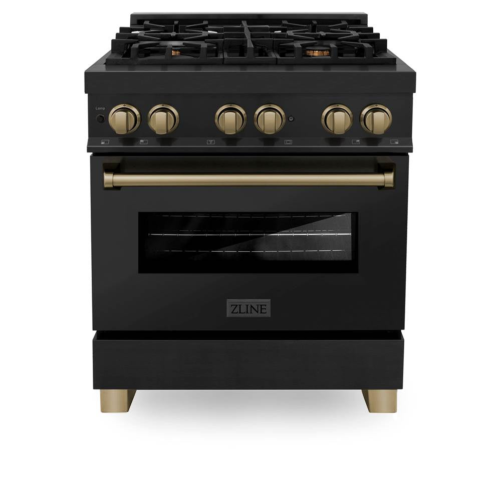 Autograph Edition 30'' 4.0 cu.' Dual Fuel Range with Gas Stove and Electric Oven in Black Stainless Steel with Champagne Bronze Accents