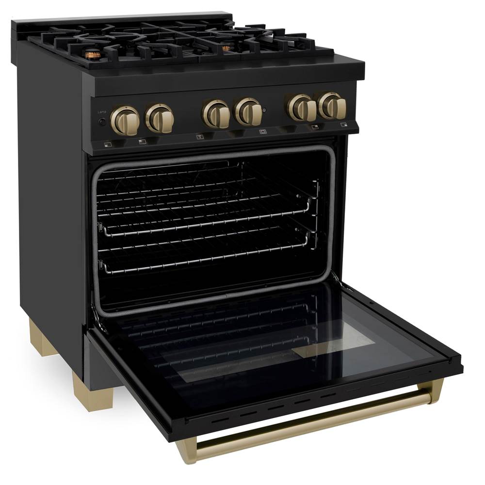 Autograph Edition 30'' 4.0 cu.' Dual Fuel Range with Gas Stove and Electric Oven in Black Stainless Steel with Champagne Bronze Accents