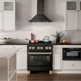 Autograph Edition 30'' 4.0 cu.' Dual Fuel Range with Gas Stove and Electric Oven in Black Stainless Steel with Champagne Bronze Accents