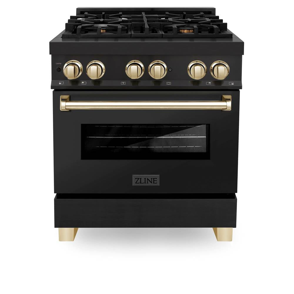 Autograph Edition 30'' 4.0 cu.' Dual Fuel Range with Gas Stove and Electric Oven in Black Stainless Steel with Champagne Bronze Accents