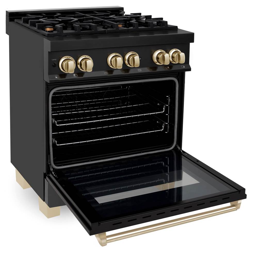 Autograph Edition 30'' 4.0 cu.' Dual Fuel Range with Gas Stove and Electric Oven in Black Stainless Steel with Champagne Bronze Accents