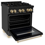 Autograph Edition 30'' 4.0 cu.' Dual Fuel Range with Gas Stove and Electric Oven in Black Stainless Steel with Champagne Bronze Accents