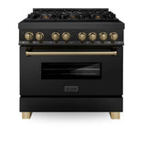 Z-Line - Autograph Edition 36'' 4.6 cu.' Dual Fuel Range with Gas Stove and Electric Oven in Black Stainless Steel with Champagne Bronze Accents - Champagne Bronze