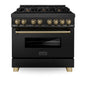 Z-Line - Autograph Edition 36'' 4.6 cu.' Dual Fuel Range with Gas Stove and Electric Oven in Black Stainless Steel with Champagne Bronze Accents - Champagne Bronze