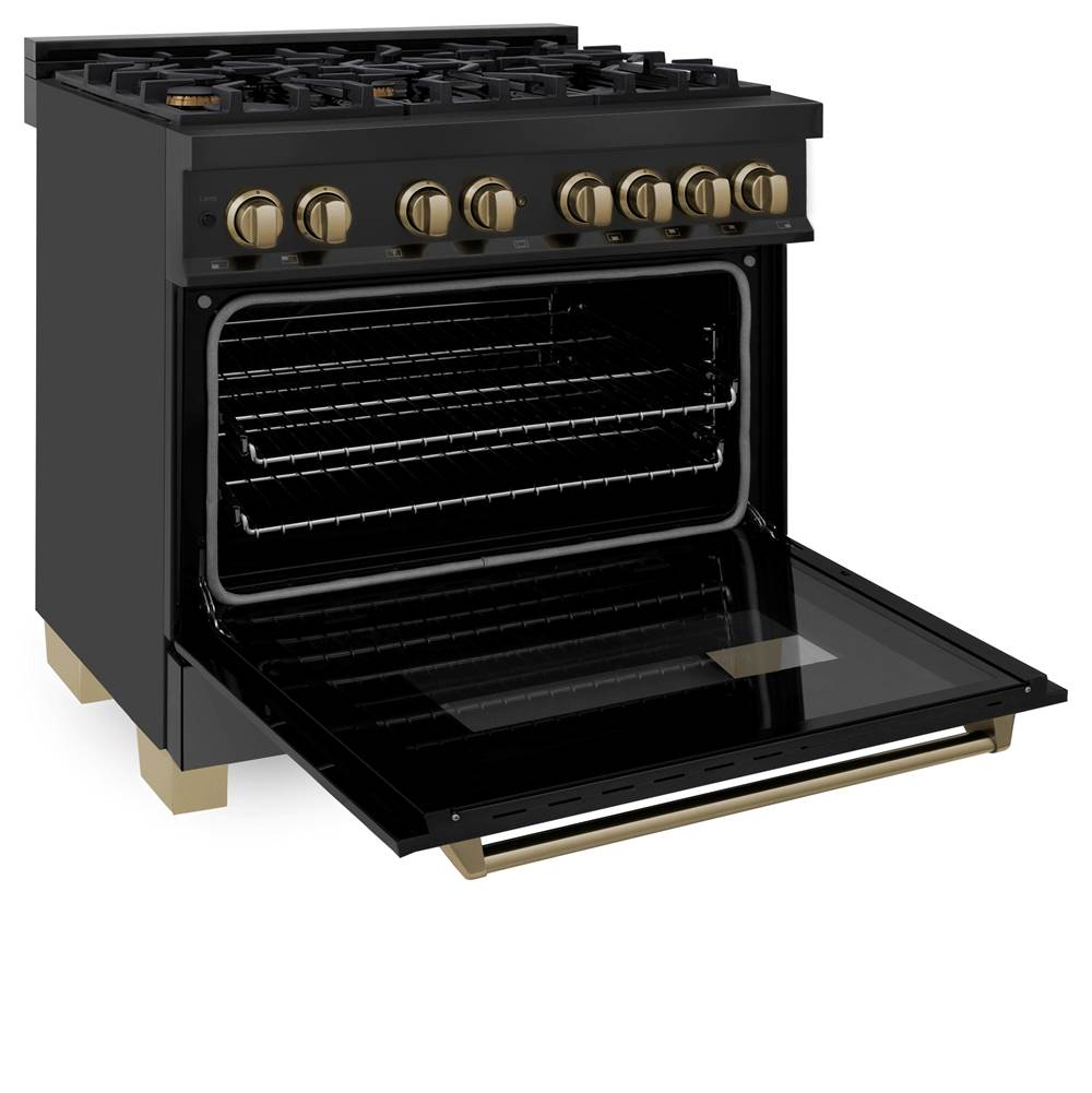 Autograph Edition 36'' 4.6 cu.' Dual Fuel Range with Gas Stove and Electric Oven in Black Stainless Steel with Champagne Bronze Accents
