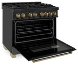 Autograph Edition 36'' 4.6 cu.' Dual Fuel Range with Gas Stove and Electric Oven in Black Stainless Steel with Champagne Bronze Accents