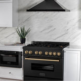 Autograph Edition 36'' 4.6 cu.' Dual Fuel Range with Gas Stove and Electric Oven in Black Stainless Steel with Champagne Bronze Accents