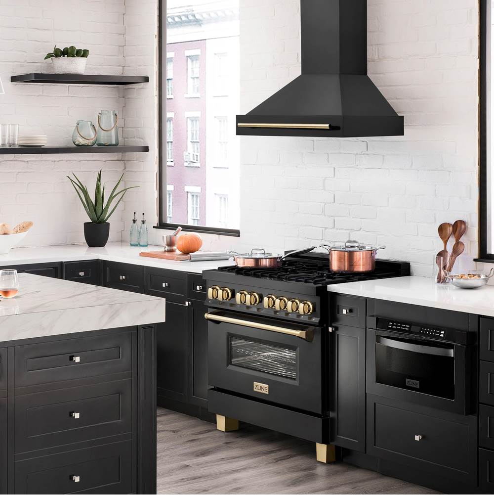 36'' Black Stainless Steel Range Hood with Gold Handle (BS655-36-G)