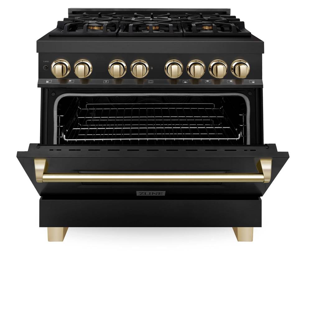 Autograph Edition 36'' 4.6 cu.' Dual Fuel Range with Gas Stove and Electric Oven in Black Stainless Steel with Champagne Bronze Accents