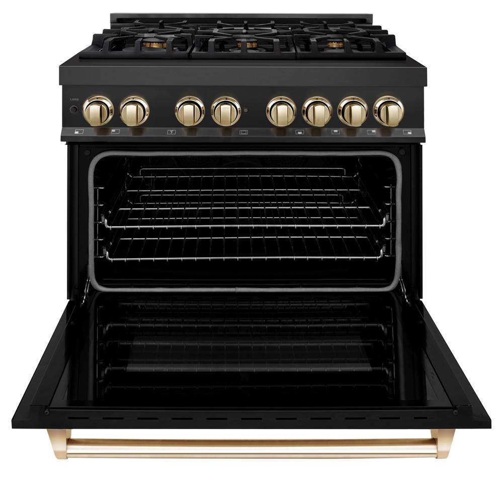 Autograph Edition 36'' 4.6 cu.' Dual Fuel Range with Gas Stove and Electric Oven in Black Stainless Steel with Champagne Bronze Accents