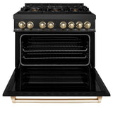 Autograph Edition 36'' 4.6 cu.' Dual Fuel Range with Gas Stove and Electric Oven in Black Stainless Steel with Champagne Bronze Accents