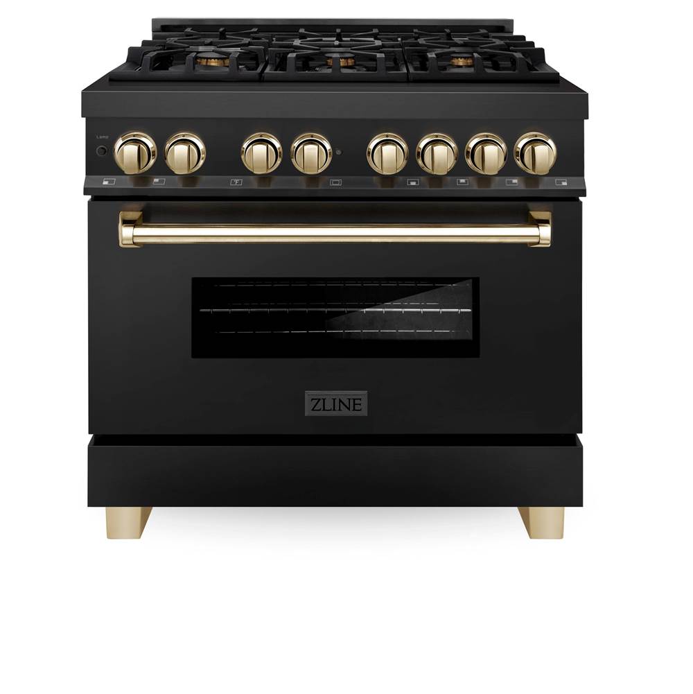 Autograph Edition 36'' 4.6 cu.' Dual Fuel Range with Gas Stove and Electric Oven in Black Stainless Steel with Champagne Bronze Accents