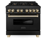 Autograph Edition 36'' 4.6 cu.' Dual Fuel Range with Gas Stove and Electric Oven in Black Stainless Steel with Champagne Bronze Accents