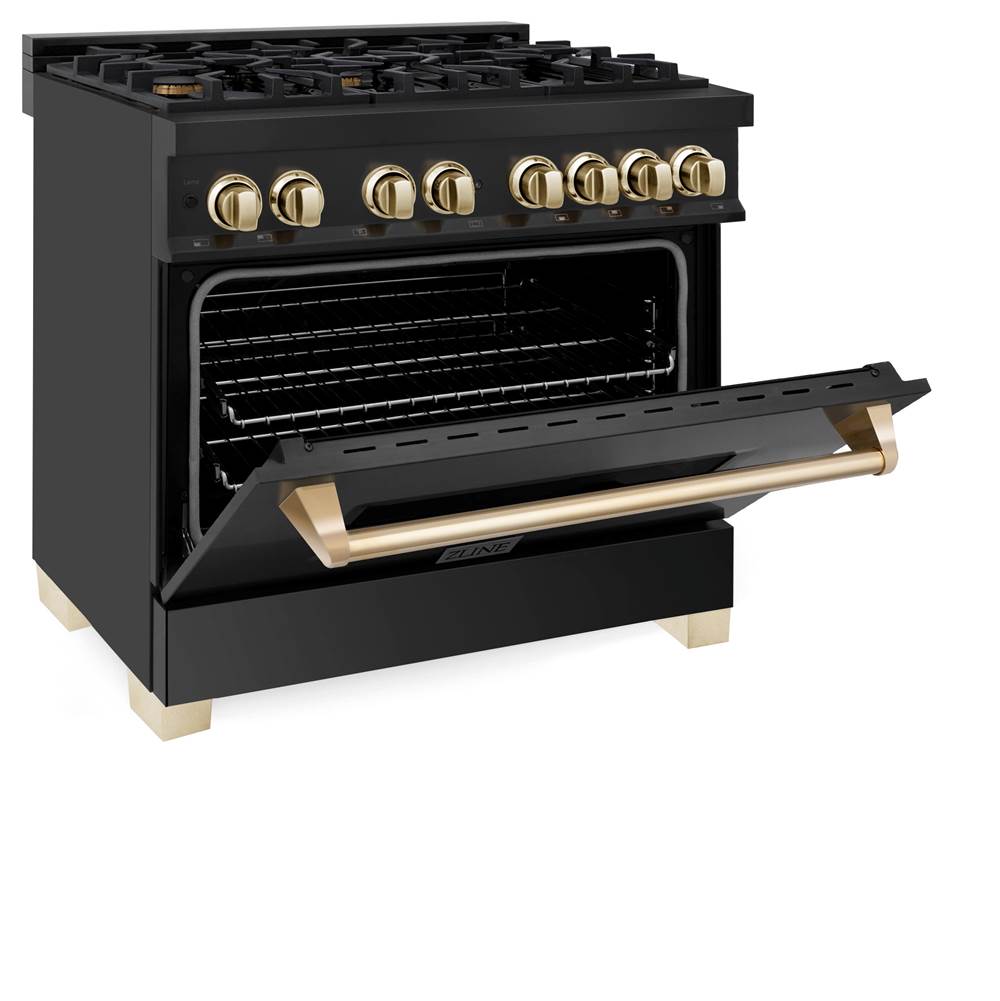 Autograph Edition 36'' 4.6 cu.' Dual Fuel Range with Gas Stove and Electric Oven in Black Stainless Steel with Champagne Bronze Accents