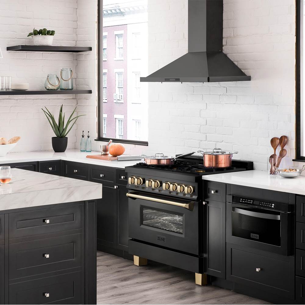 Autograph Edition 36'' 4.6 cu.' Dual Fuel Range with Gas Stove and Electric Oven in Black Stainless Steel with Champagne Bronze Accents