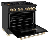 Autograph Edition 36'' 4.6 cu.' Dual Fuel Range with Gas Stove and Electric Oven in Black Stainless Steel with Champagne Bronze Accents