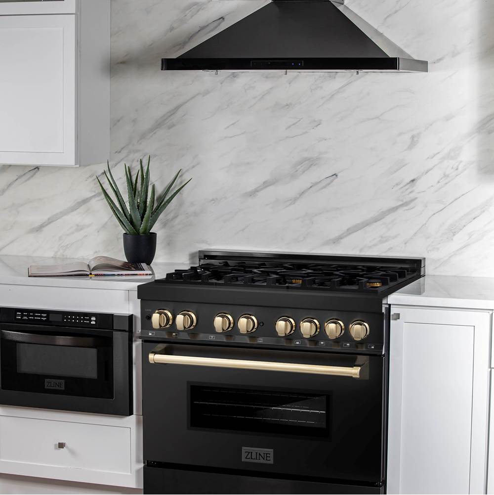 Autograph Edition 36'' 4.6 cu.' Dual Fuel Range with Gas Stove and Electric Oven in Black Stainless Steel with Champagne Bronze Accents