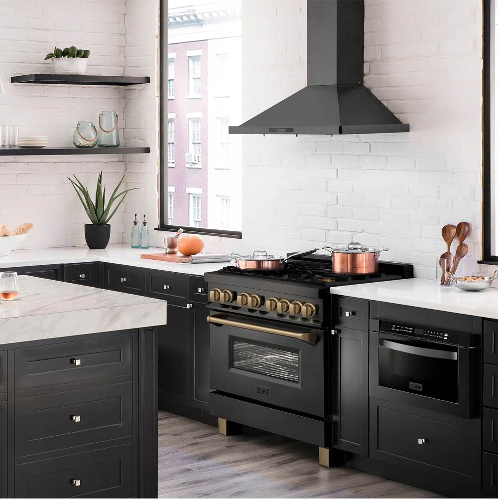 Autograph Edition 36'' 4.6 cu.' Dual Fuel Range with Gas Stove and Electric Oven in Black Stainless Steel with Champagne Bronze Accents