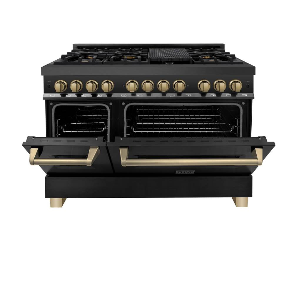 Autograph Edition 48'' 6.0 cu.' Dual Fuel Range with Gas Stove and Electric Oven in Black Stainless Steel with Champagne Bronze Accents