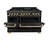 Autograph Edition 48'' 6.0 cu.' Dual Fuel Range with Gas Stove and Electric Oven in Black Stainless Steel with Champagne Bronze Accents