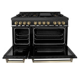 Autograph Edition 48'' 6.0 cu.' Dual Fuel Range with Gas Stove and Electric Oven in Black Stainless Steel with Champagne Bronze Accents