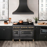 Autograph Edition 48'' 6.0 cu.' Dual Fuel Range with Gas Stove and Electric Oven in Black Stainless Steel with Champagne Bronze Accents