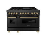Autograph Edition 48'' 6.0 cu.' Dual Fuel Range with Gas Stove and Electric Oven in Black Stainless Steel with Champagne Bronze Accents