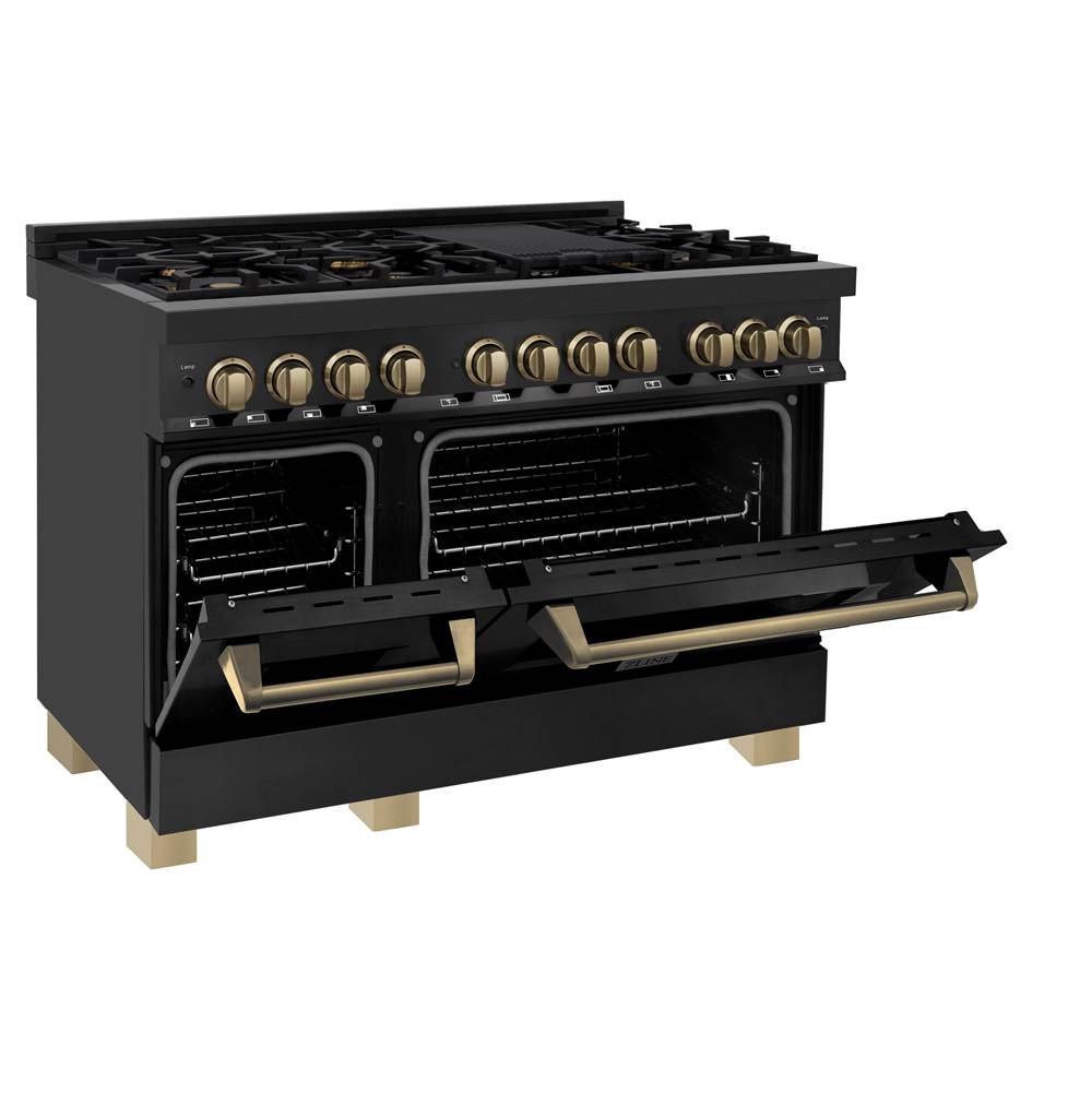Autograph Edition 48'' 6.0 cu.' Dual Fuel Range with Gas Stove and Electric Oven in Black Stainless Steel with Champagne Bronze Accents