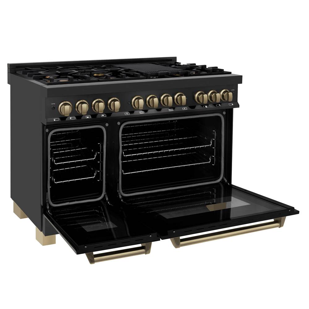 Autograph Edition 48'' 6.0 cu.' Dual Fuel Range with Gas Stove and Electric Oven in Black Stainless Steel with Champagne Bronze Accents