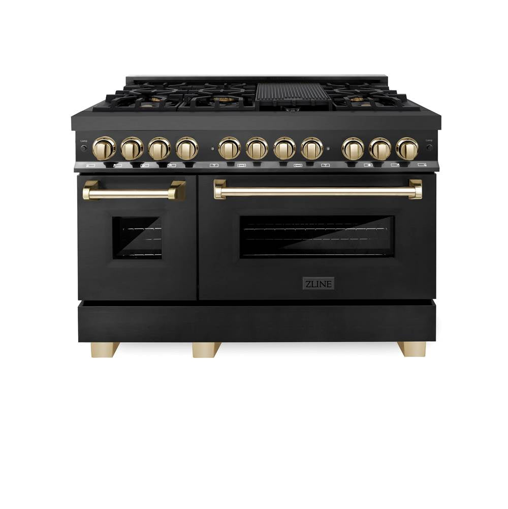 Autograph Edition 48'' 6.0 cu.' Dual Fuel Range with Gas Stove and Electric Oven in Black Stainless Steel with Champagne Bronze Accents