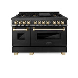 Autograph Edition 48'' 6.0 cu.' Dual Fuel Range with Gas Stove and Electric Oven in Black Stainless Steel with Champagne Bronze Accents