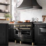 Autograph Edition 48'' 6.0 cu.' Dual Fuel Range with Gas Stove and Electric Oven in Black Stainless Steel with Champagne Bronze Accents