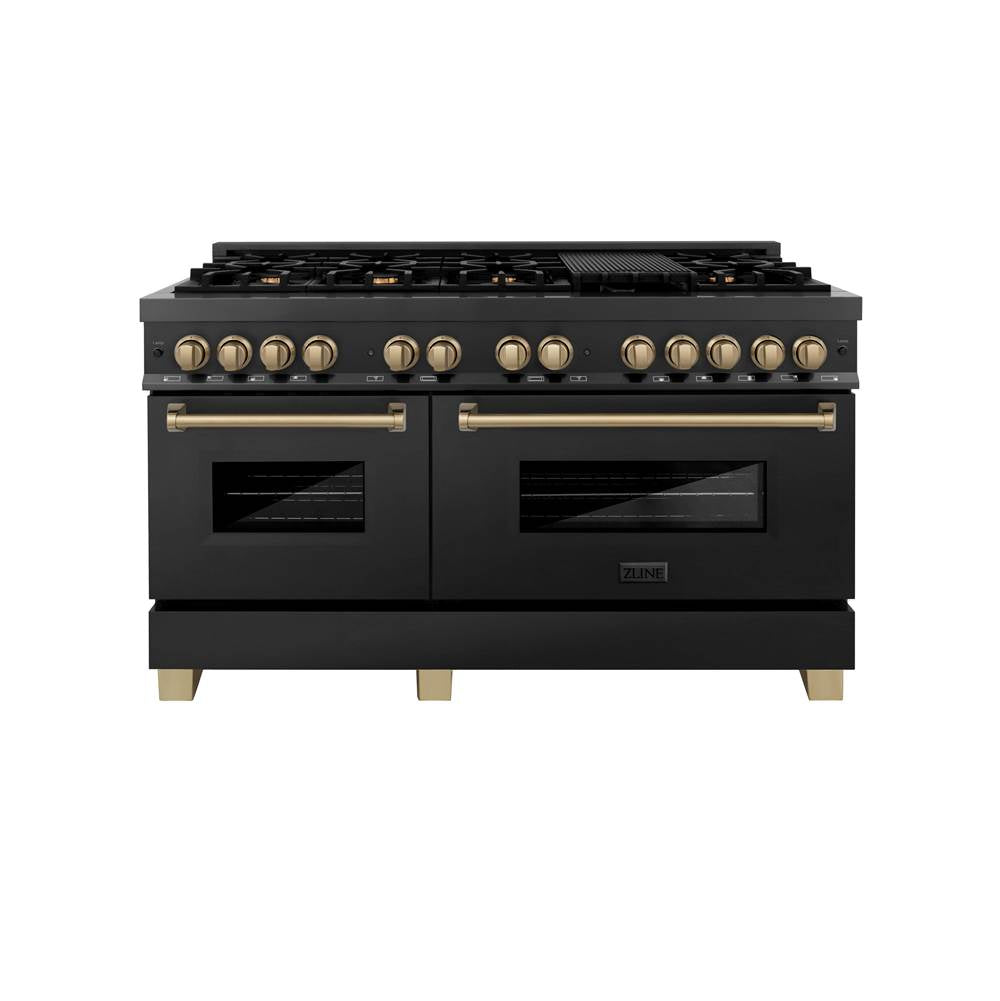 Autograph Edition 60'' 7.4 cu. ft. Dual Fuel Range with Gas Stove and Electric Oven in Black Stainless Steel with Champagne Bronze Accents