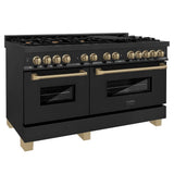 Z-Line - Autograph Edition 60'' 7.4 cu. ft. Dual Fuel Range with Gas Stove and Electric Oven in Black Stainless Steel with Champagne Bronze Accents - Black Stainless Steel
