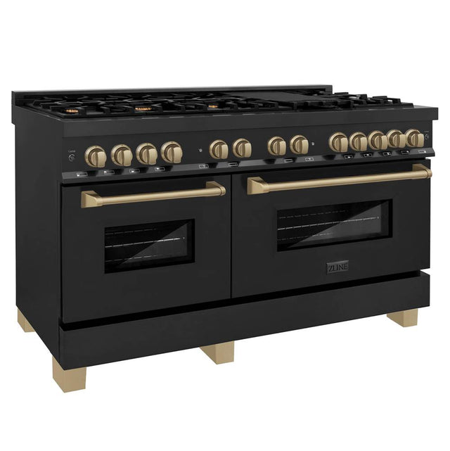 Z-Line - Autograph Edition 60'' 7.4 cu. ft. Dual Fuel Range with Gas Stove and Electric Oven in Black Stainless Steel with Champagne Bronze Accents - Black Stainless Steel