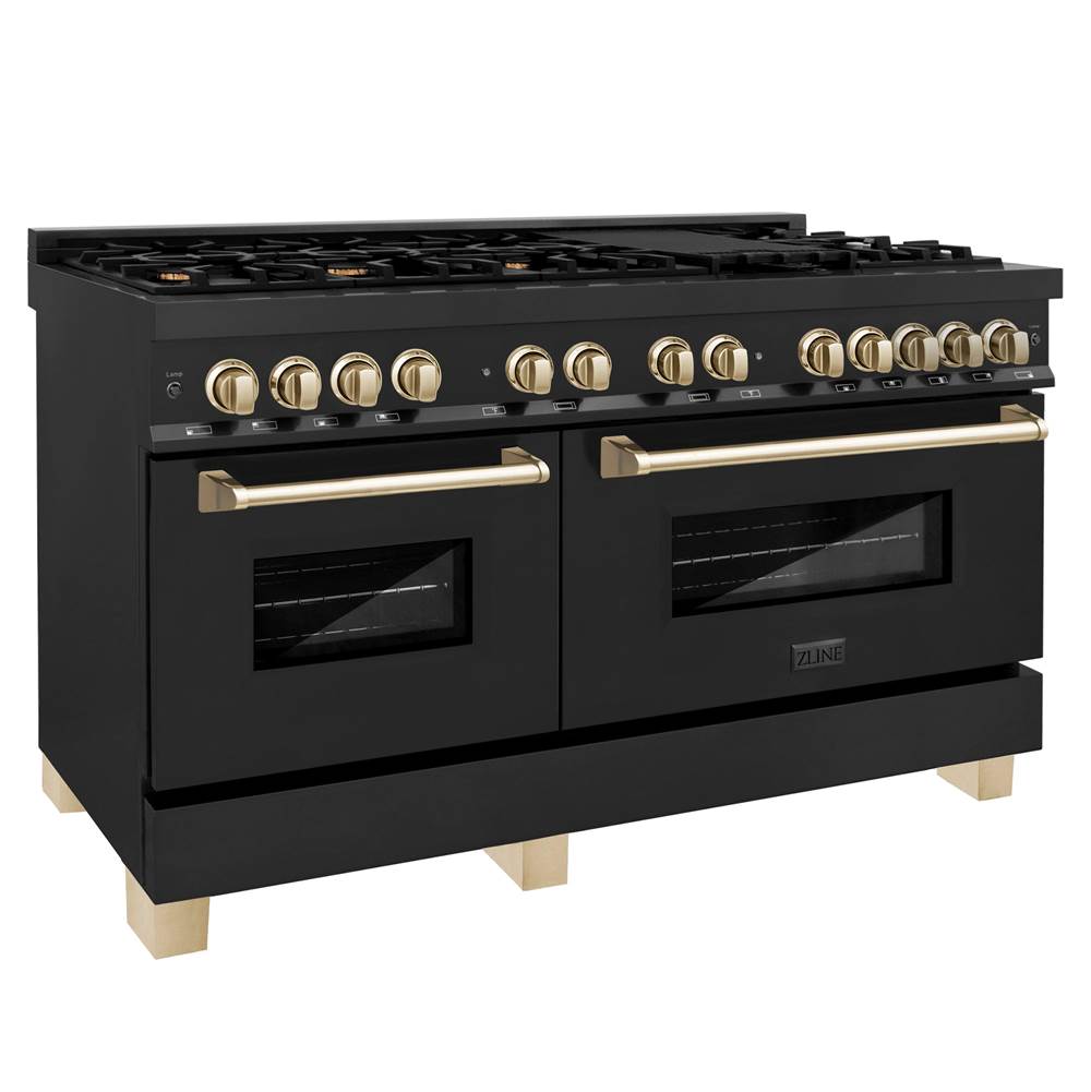 Z-Line - Autograph Edition 60'' 7.4 cu. ft. Dual Fuel Range with Gas Stove and Electric Oven in Black Stainless Steel with Gold Accents - Black Stainless Steel