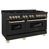 Z-Line - Autograph Edition 60'' 7.4 cu. ft. Dual Fuel Range with Gas Stove and Electric Oven in Black Stainless Steel with Gold Accents - Black Stainless Steel