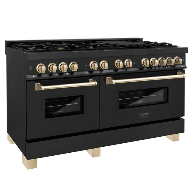 Z-Line - Autograph Edition 60'' 7.4 cu. ft. Dual Fuel Range with Gas Stove and Electric Oven in Black Stainless Steel with Gold Accents - Black Stainless Steel