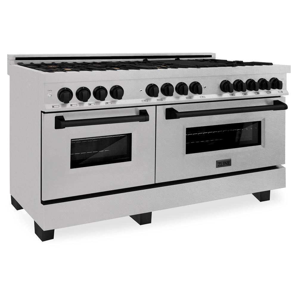 Z-Line - Autograph Edition 60'' 7.4 cu. ft. Dual Fuel Range with Gas Stove and Electric Oven in DuraSnow Stainless Steel with Matte Black Accents - Matte Black