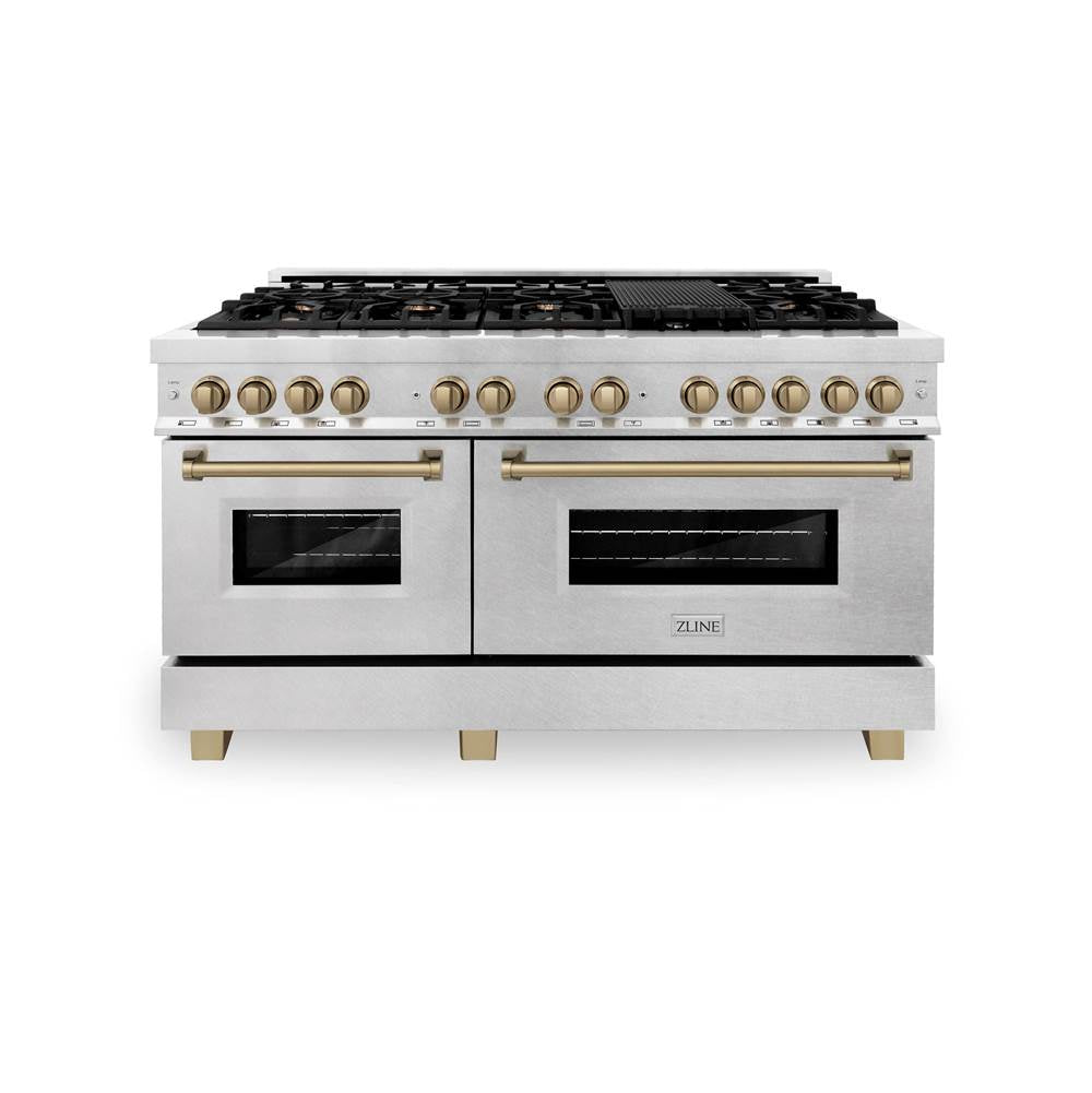 Autograph Edition 60'' 7.4 cu. ft. Dual Fuel Range with Gas Stove and Electric Oven in DuraSnow Stainless Steel with Champagne Bronze Accents (RASZ-60-CB)