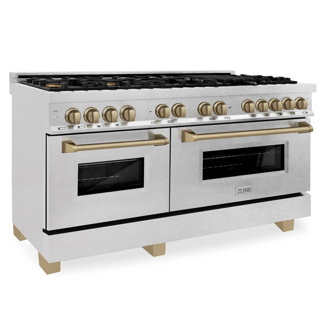 Z-Line - Autograph Edition 60'' 7.4 cu. ft. Dual Fuel Range with Gas Stove and Electric Oven in DuraSnow Stainless Steel with Champagne Bronze Accents (RASZ-60-CB) - Champagne Bronze