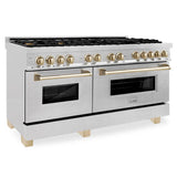 Z-Line - Autograph Edition 60'' 7.4 cu. ft. Dual Fuel Range with Gas Stove and Electric Oven in DuraSnow Stainless Steel with Gold Accents (RASZ-60-G) - Polished Gold