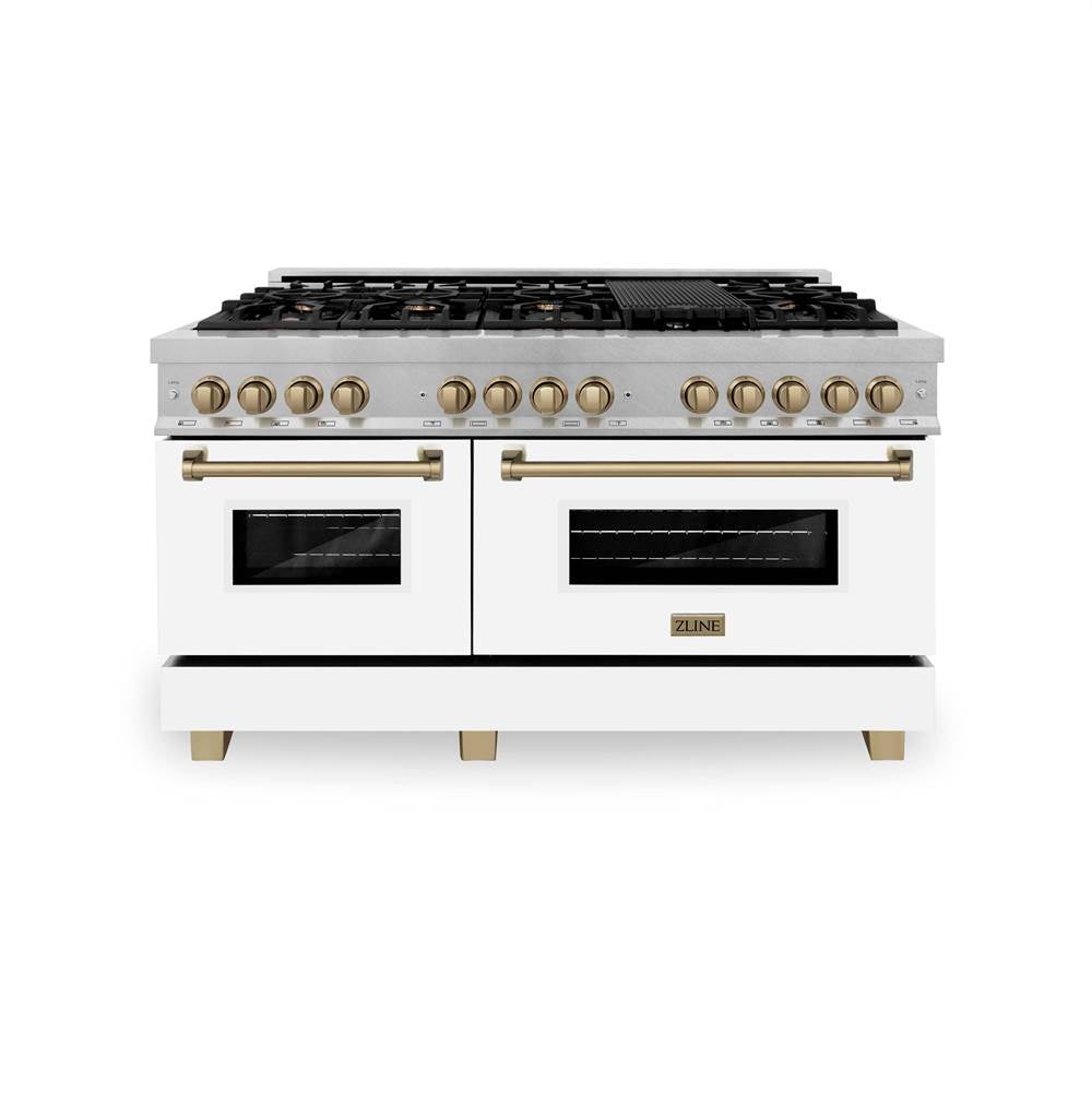 Autograph Edition 60'' 7.4 cu. ft. Dual Fuel Range with Gas Stove and Electric Oven in DuraSnow Stainless Steel with White Matte Door and Champagne Bronze Accents