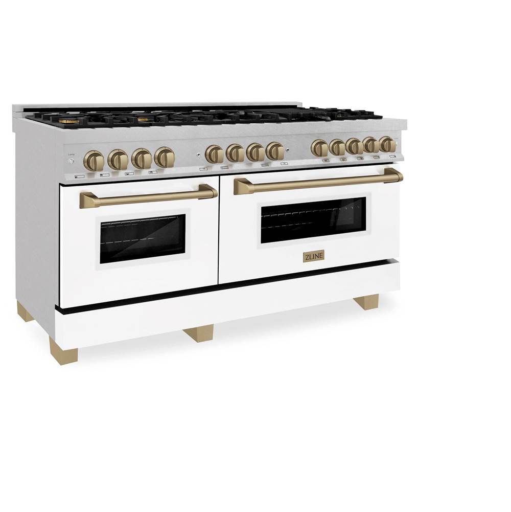 Autograph Edition 60'' 7.4 cu. ft. Dual Fuel Range with Gas Stove and Electric Oven in DuraSnow Stainless Steel with White Matte Door and Champagne Bronze Accents