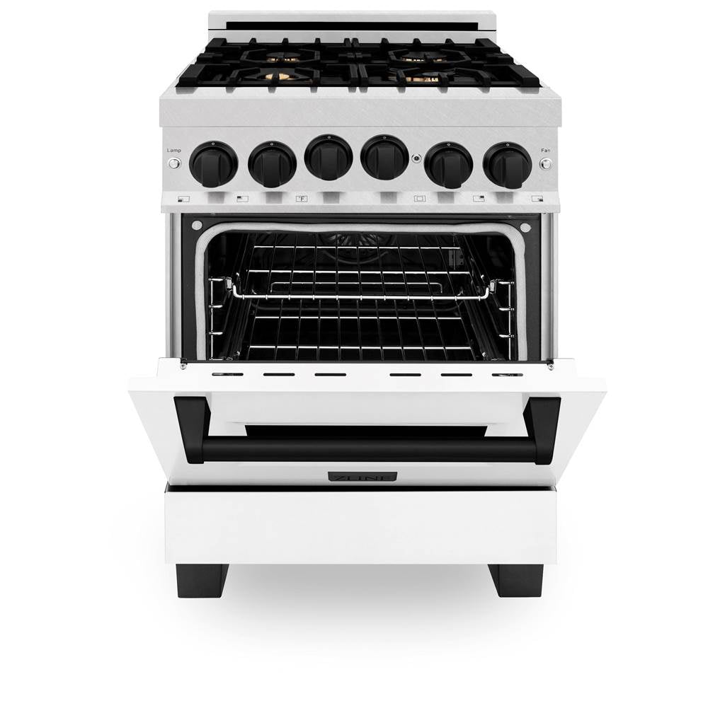 24'' 2.8 cu.' Range with Gas Stove and Gas Oven in DuraSnow Stainless Steel with White Matte Door and Champagne Bronze Accents