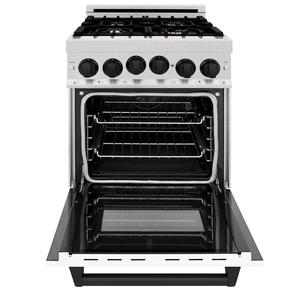 24'' 2.8 cu.' Range with Gas Stove and Gas Oven in DuraSnow Stainless Steel with White Matte Door and Champagne Bronze Accents