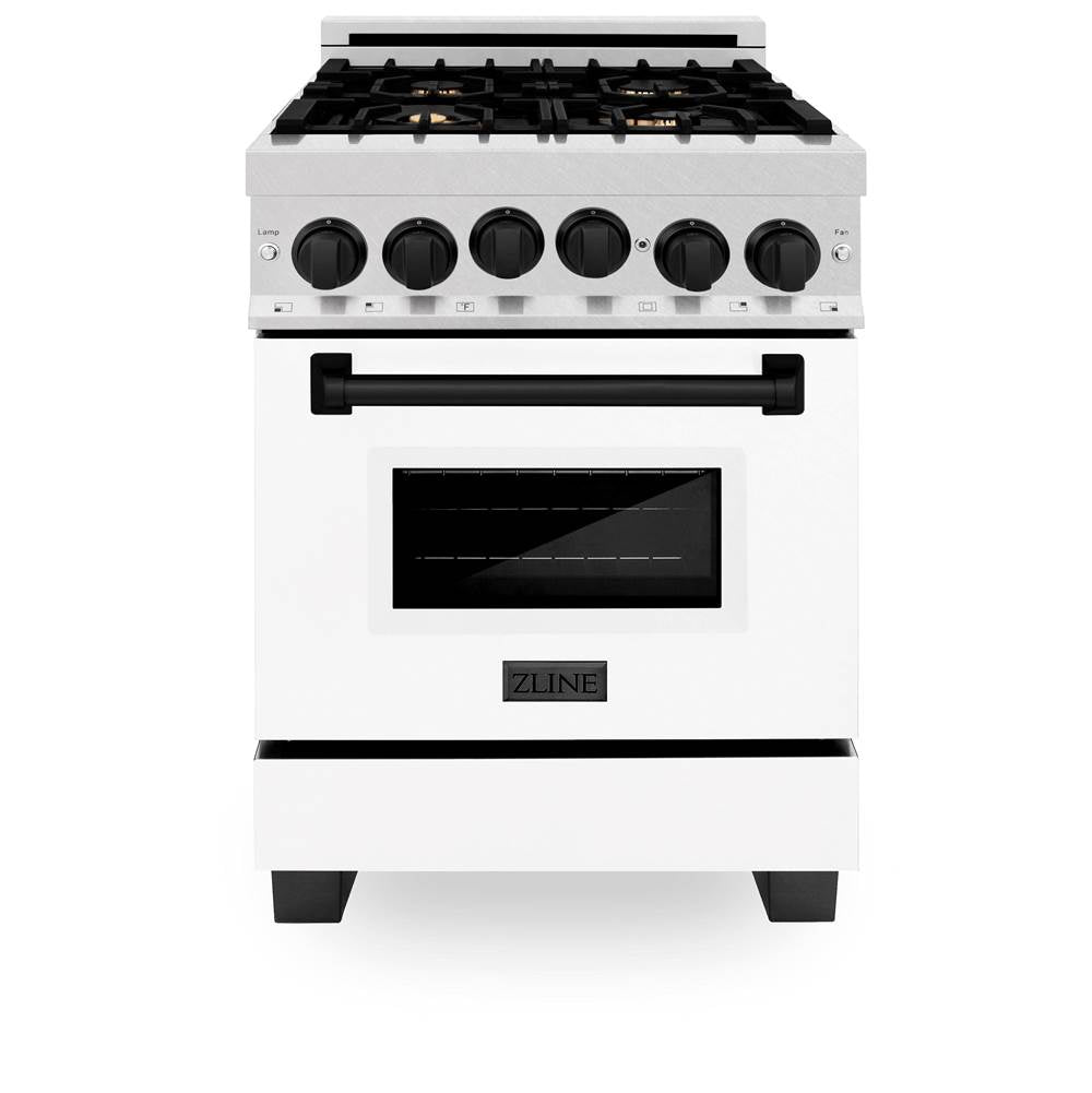 24'' 2.8 cu.' Range with Gas Stove and Gas Oven in DuraSnow Stainless Steel with White Matte Door and Champagne Bronze Accents