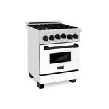 Z-Line - Autograph Edition 24'' 2.8 cu.' Range with Gas Stove and Gas Oven in DuraSnow Stainless Steel with White Matte Door and Matte Black Accents - Matte Black